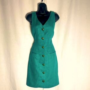 Sake Linen Sleeveless Button  Front  V-Neck Lined Midi Dress Size 6